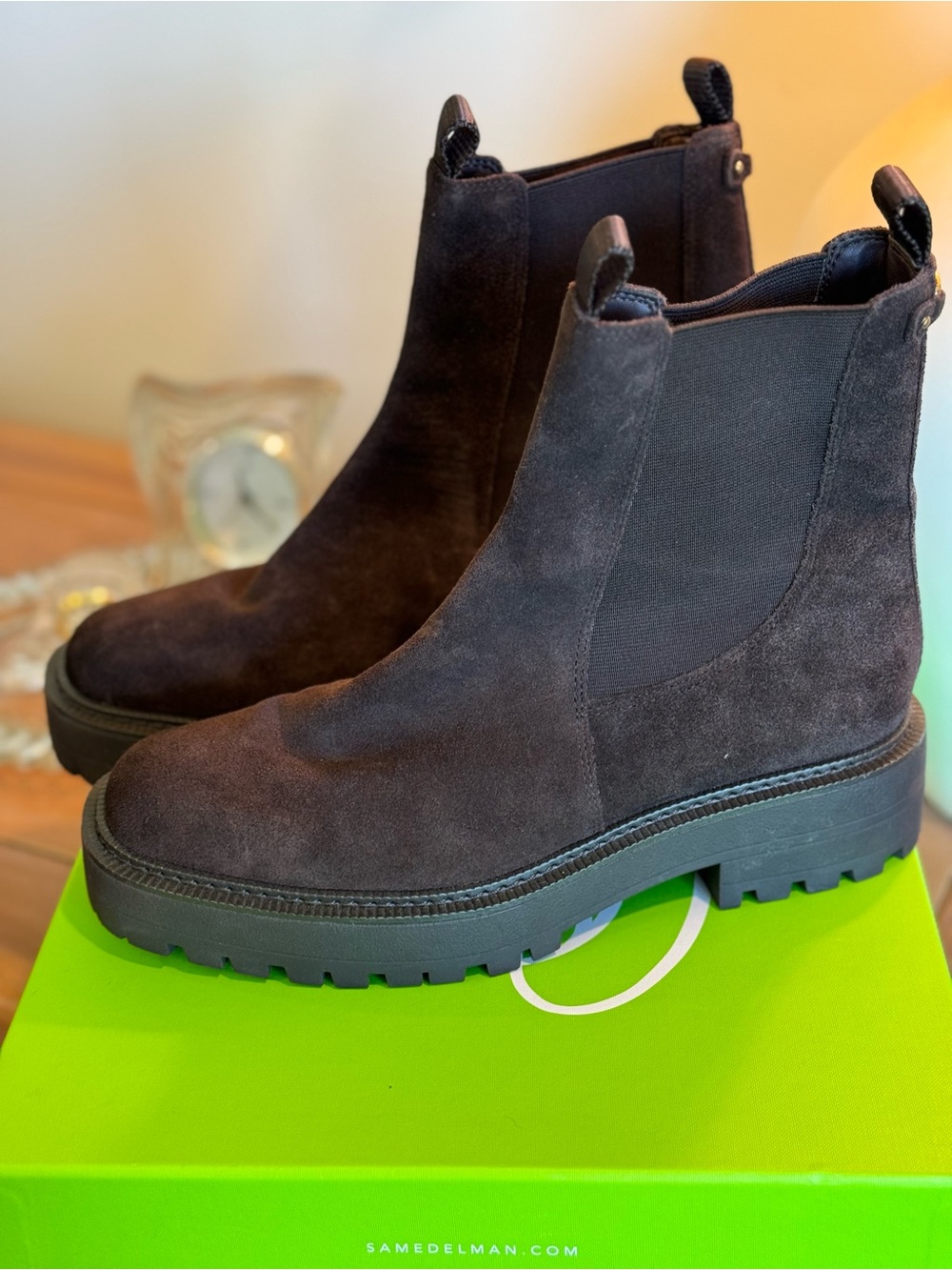 Sam Edelman Suede Chelsea Lug Booties in Dark Brown